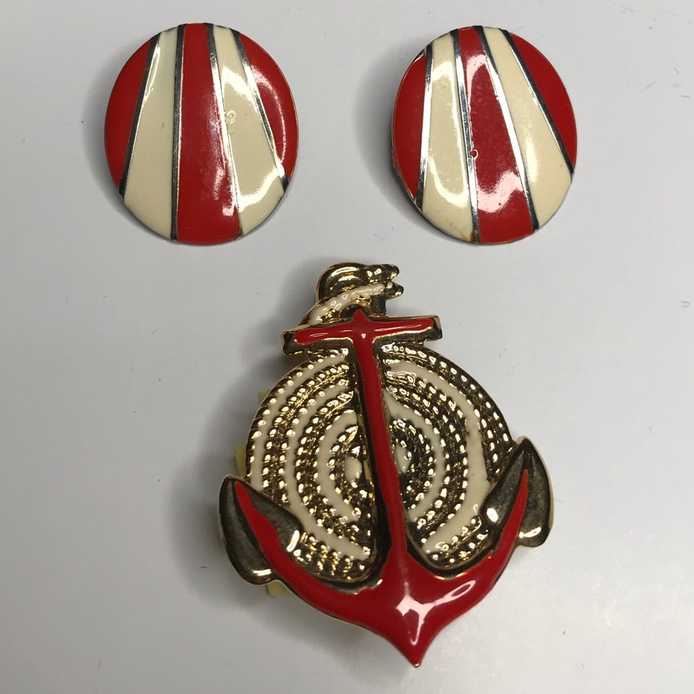 Anchor Earring and Brooch Set